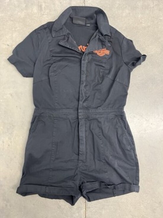 Harley-Davidson Black Workwear Romper Shorts Embroidered Logo Womens L Orange